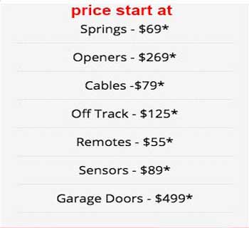 garage door repair prices list
